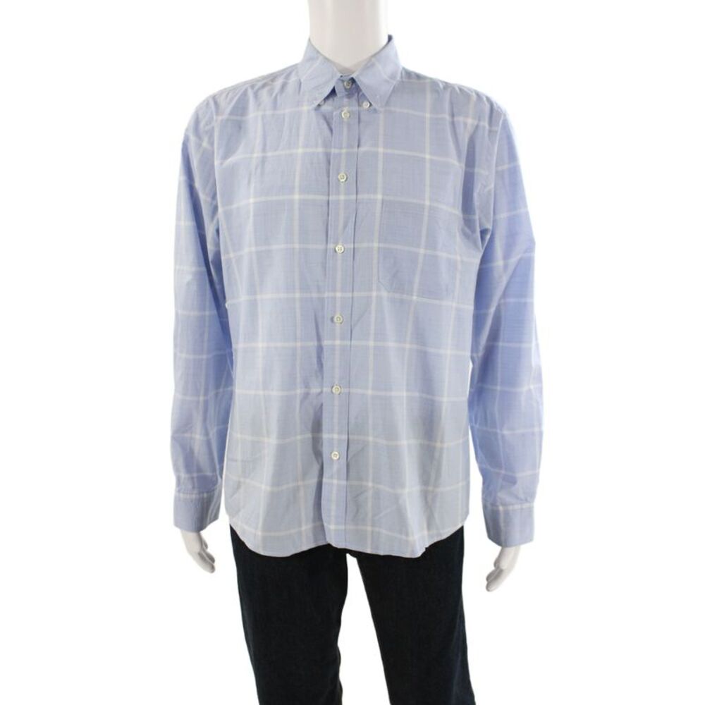 Billy Reid Mens Cotton Striped Long Sleeve Button-Down Shirt Blue Size L